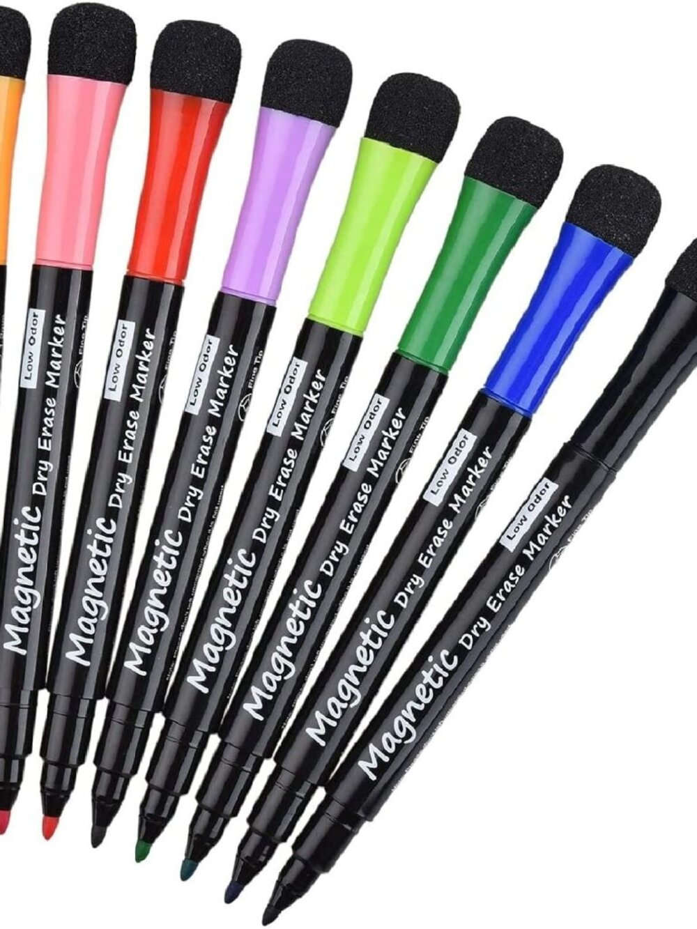 Magnetic Dry Erase Markers - Fine Tip, Assorted Colors, 8 Pack, Low Odor Whitebo